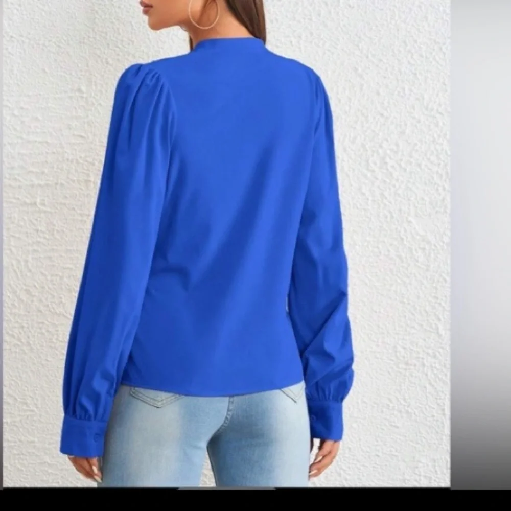 SHEIN Essnce Solid Notched Neck Wrap Detail Blouse size XS new without t… - Picture 2 of 12